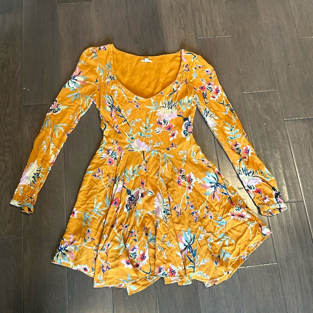 Ecote Long Sleeve Yellow Floral Mini Dress Size 2